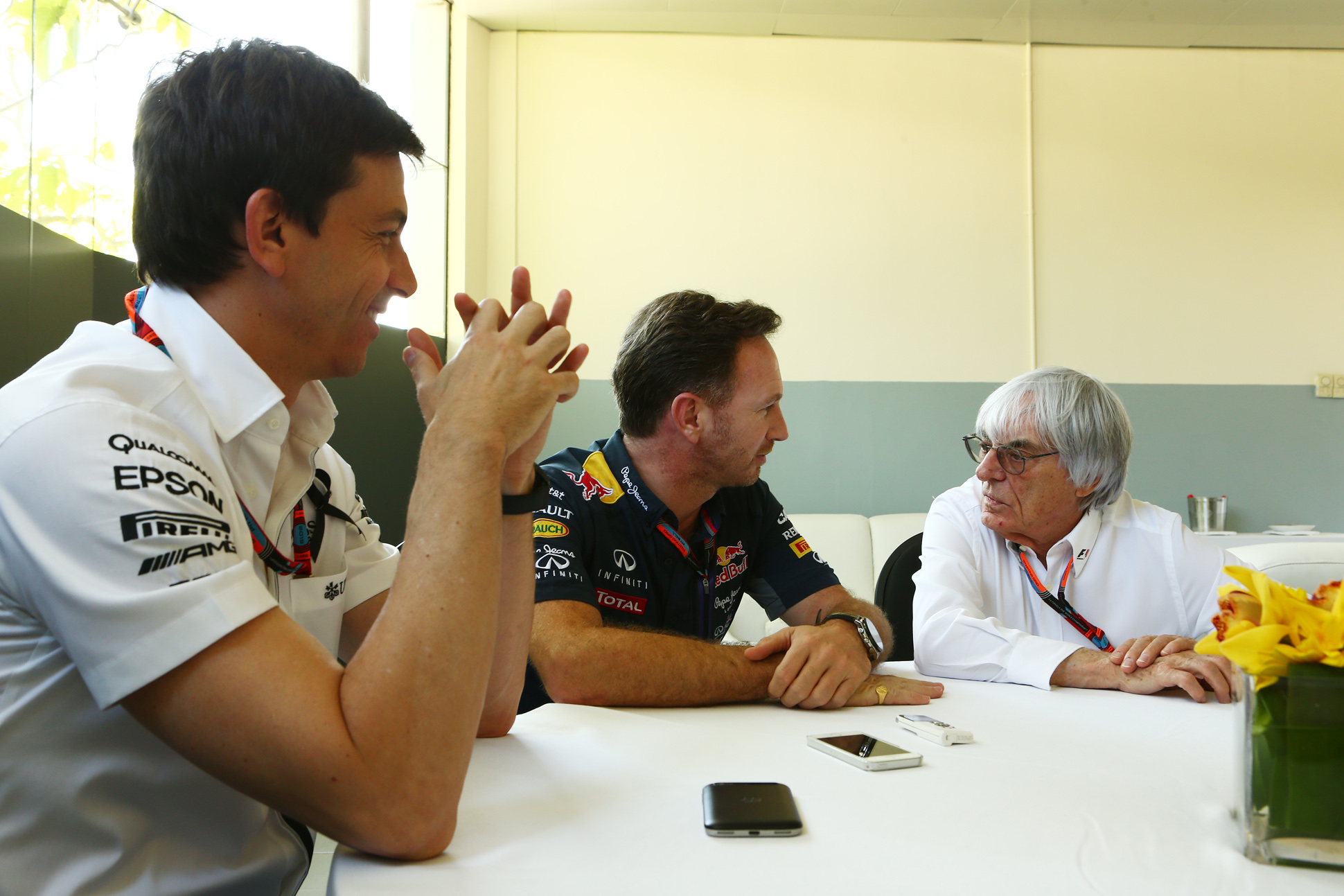 Wolff, Horner, Ecclestone. Copyright: Thanks to Russell Batchelor, xpbimages.com