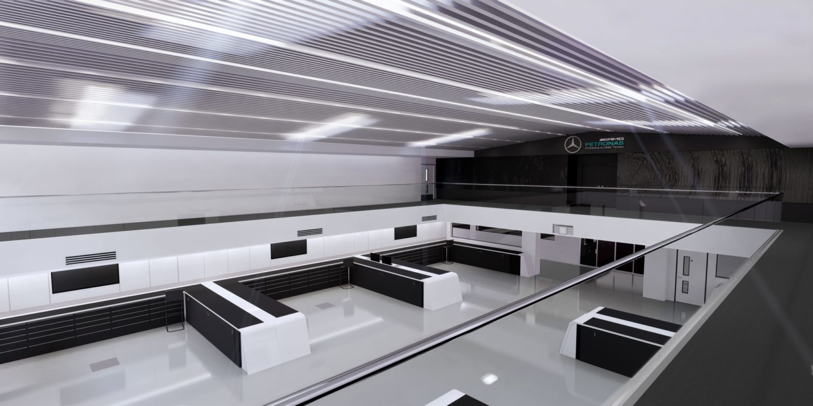 Die neuen Formel-1- Race Bays von Mercedes. Credit: Mercedes