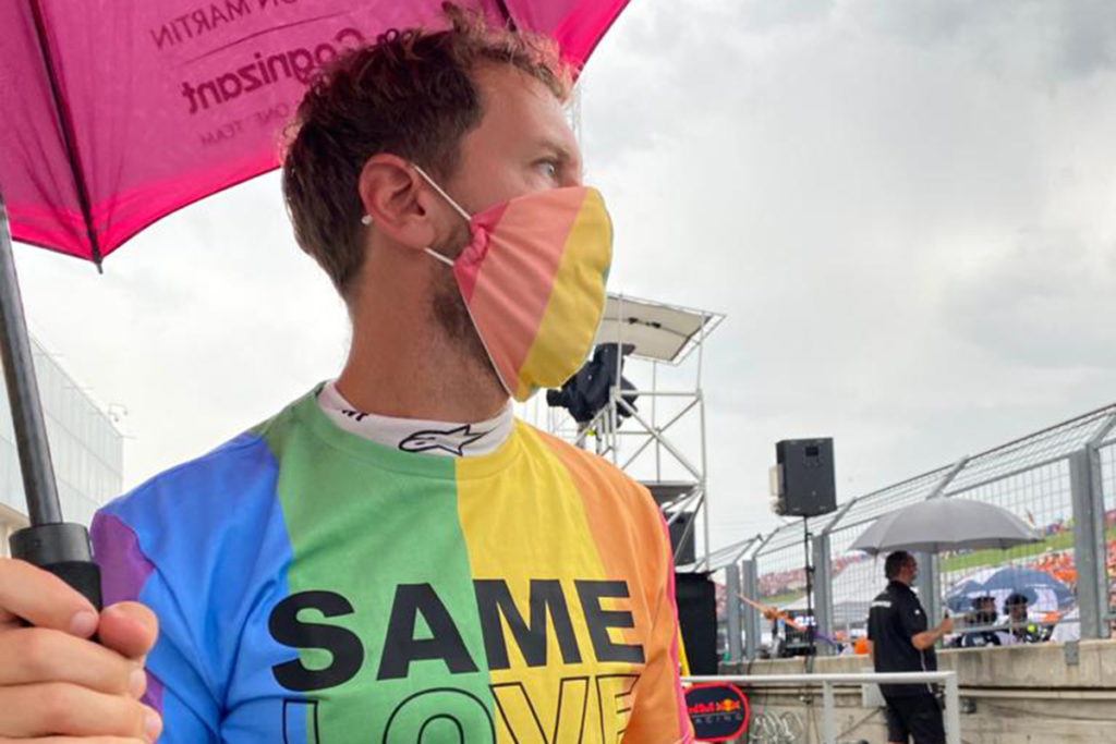 Formel 1 Sebastian Vettel Regenbogen Shirt Ungarn GP