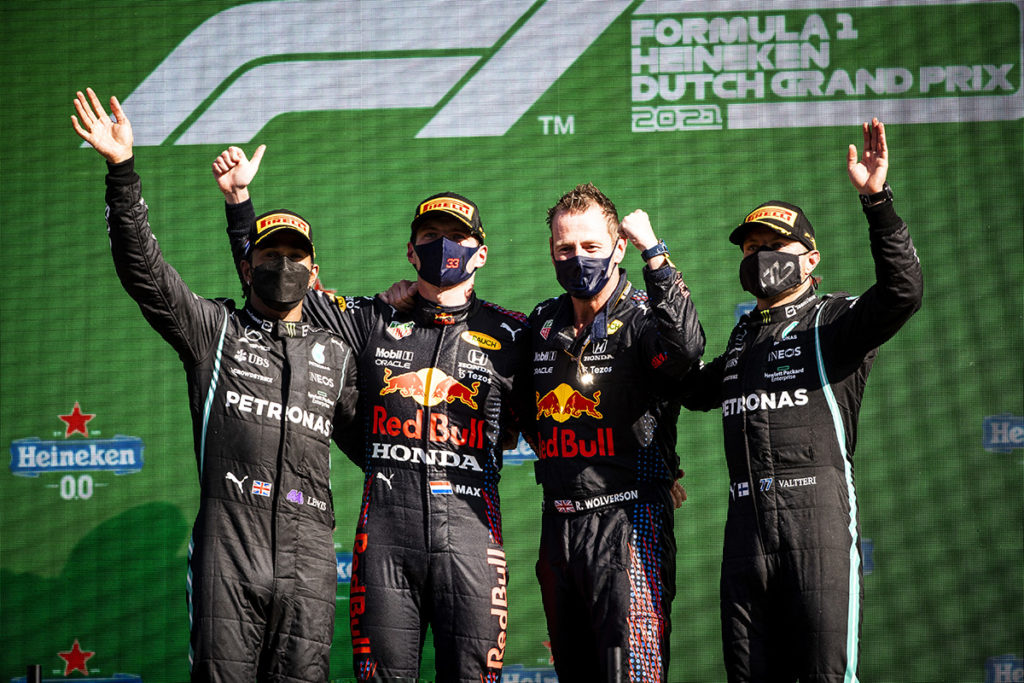 Formel 1 Niederlande GP 2021 Podest Max Verstappen Lewis Hamilton Valtteri Bottas