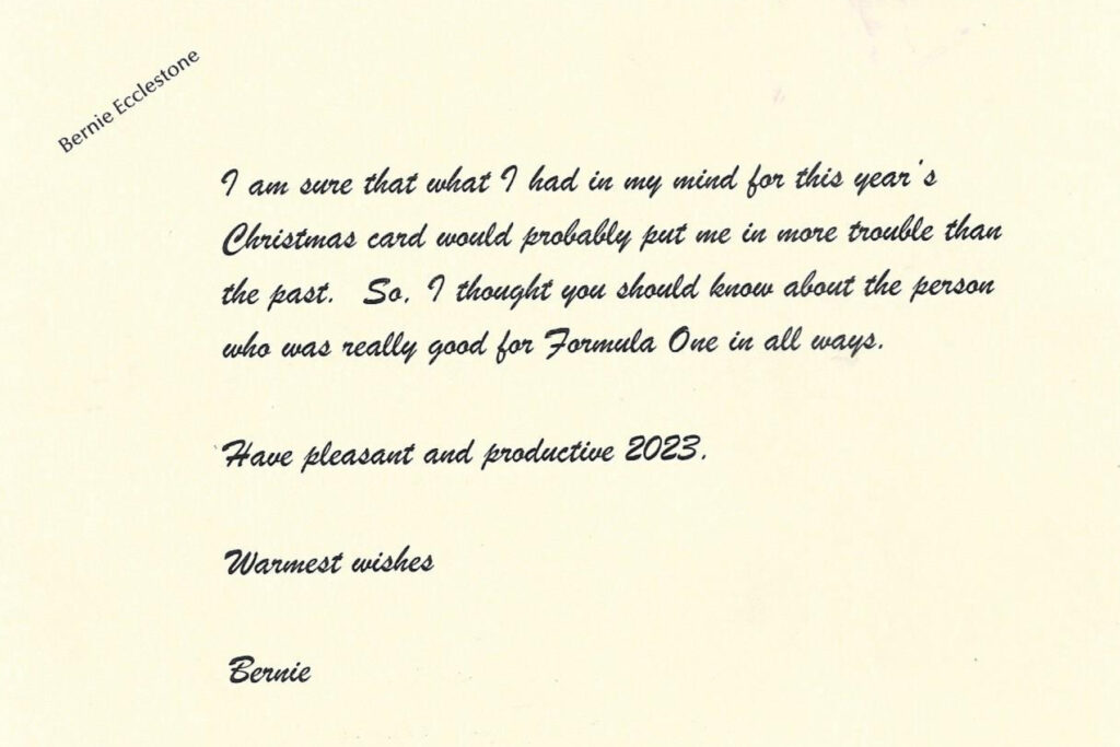 Formel 1 Bernie Ecclestone Weihnachtskarte 2022
