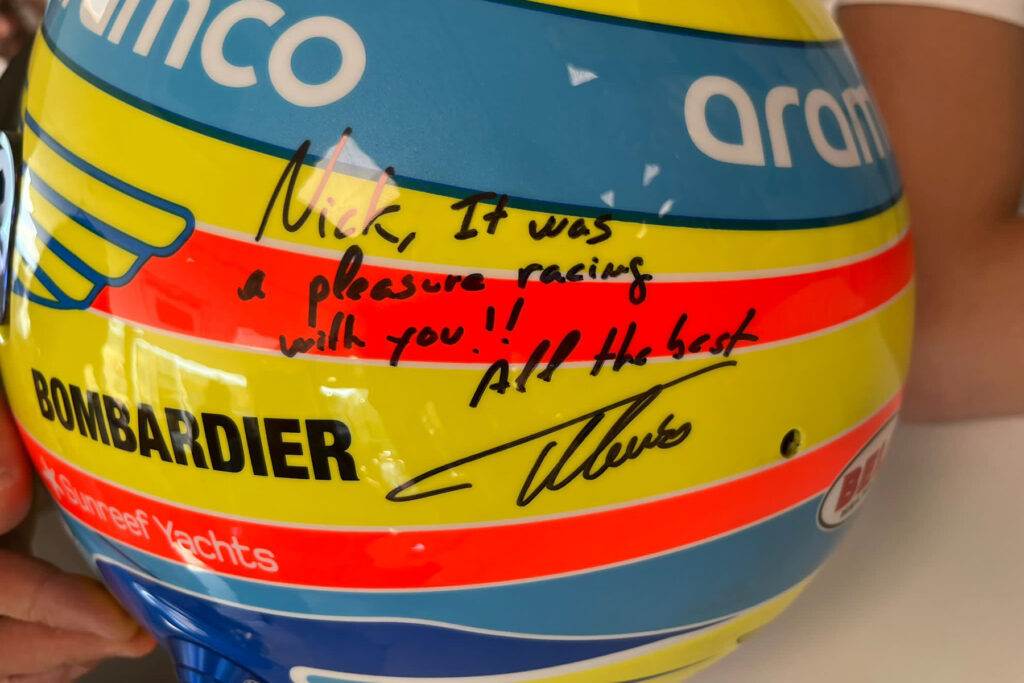 Formel 1 Monza Fernando Alonso Helm für Nick Heidfeld 2023