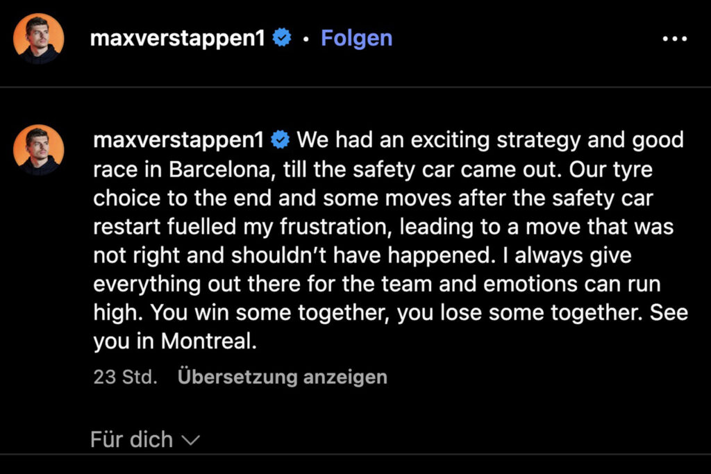Formel 1 Max Verstappen reaktion auf Russell Crash in Barcelona 2025