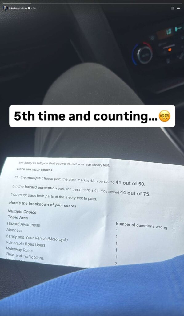 Luke Littler, Führerscheinprüfung, Credit: Luke Littler - Instagram