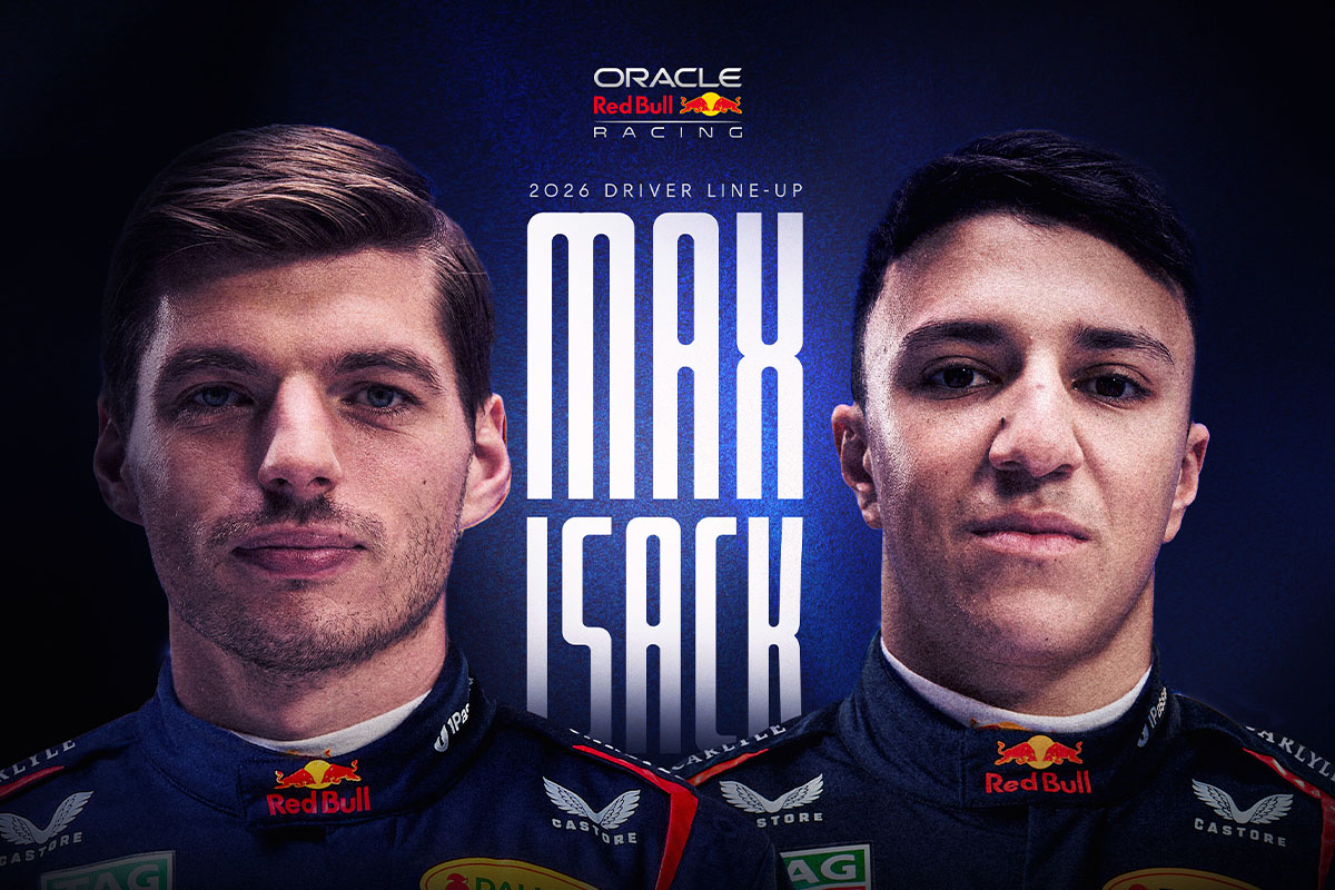 Red Bull-Fahrer 2026, Max Verstappen, Isack Hadjar, Credit: Red Bull Content Pool
