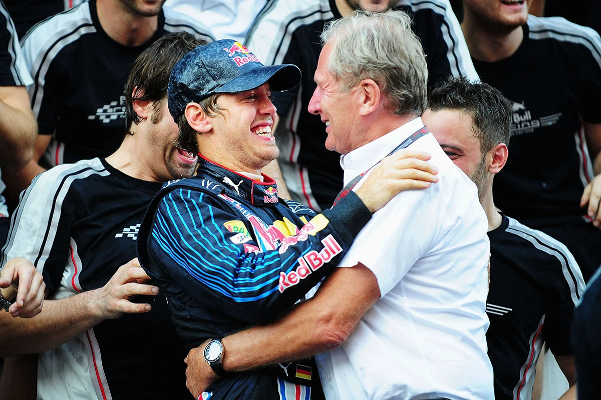 Sebastian Vettel und Helmut Marko, Red Bull, Credit: Red Bull Content Pool